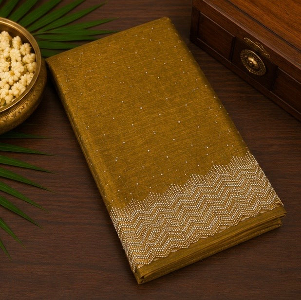 Antique Gold Designer Saree with Embroidered Border