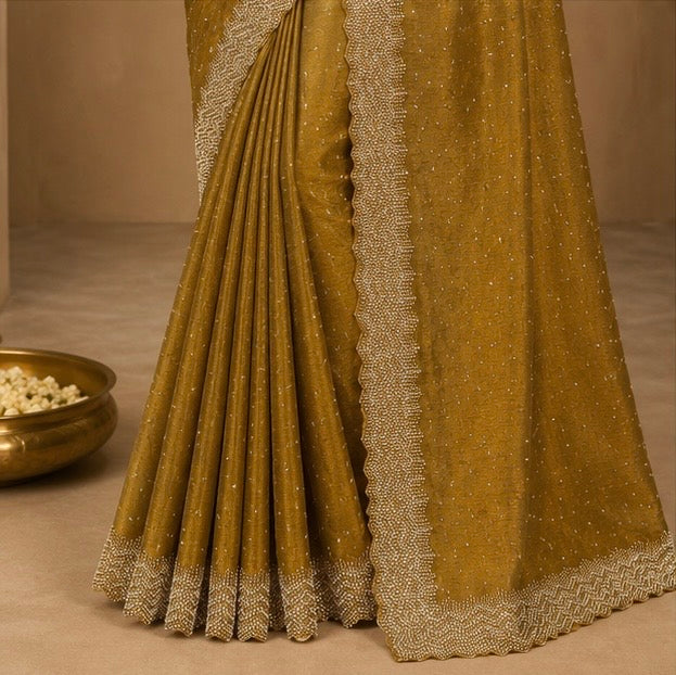Antique Gold Designer Saree with Embroidered Border