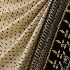 Off White Printed Saree with Black Traditional Border