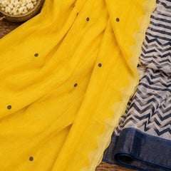 Bright Yellow Cotton Saree with Printed Pallu