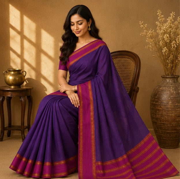 Soft Silk Saree with Traditional Zari Border | Purple