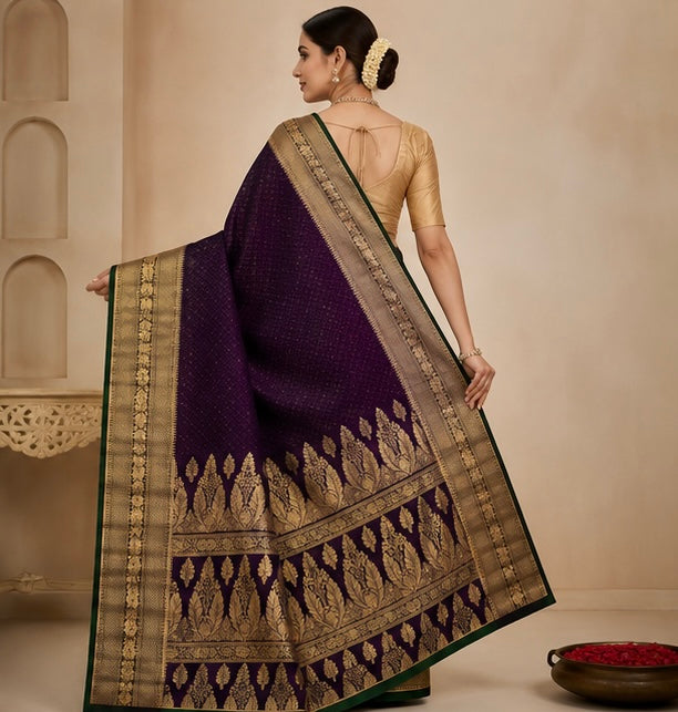Royal Plum Purple Silk Woven Saree with Gold Zari Border