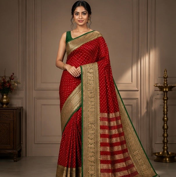 Red Banarasi Silk Woven Saree