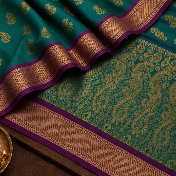 Peacock Green Paithani Silk Saree with Woven Peacock Motifs