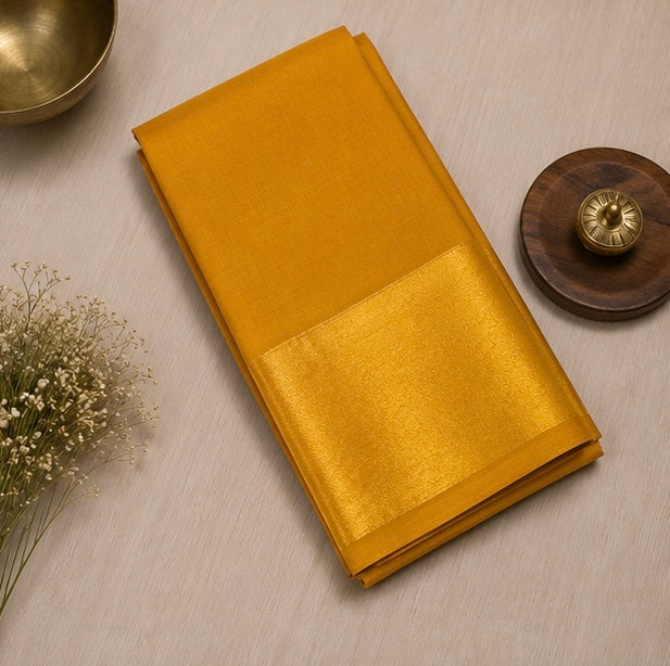 Elegant Mustard Soft Silk Saree with Golden Zari Border
