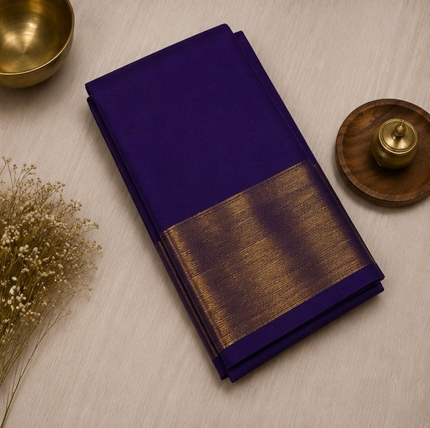 Elegant Violet Soft Silk Saree with Golden Zari Border
