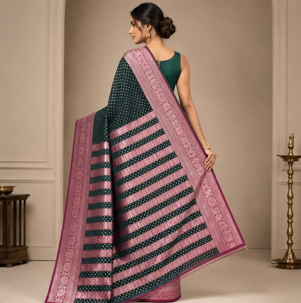 Bottle Green Silk Woven Saree