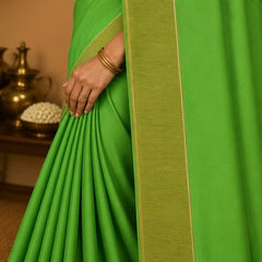 Premium Plain Soft Silk Saree with Elegant Gold Line Pallu & Self Zari Border | Mint Green