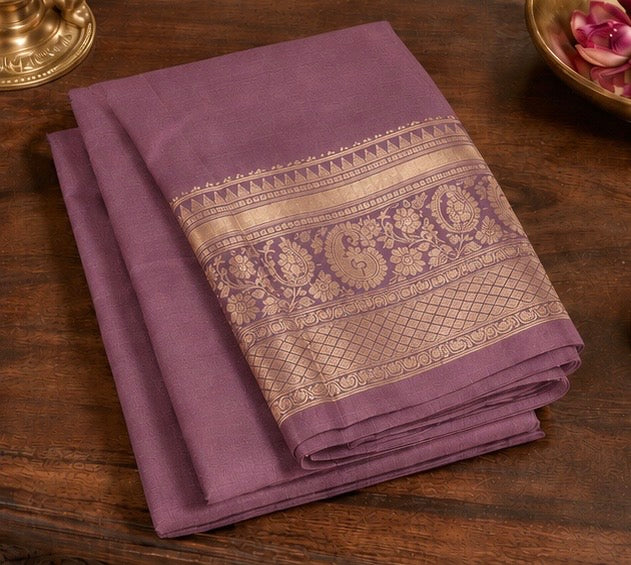 Dusty Mauve Heritage Silk Saree with Antique Zari Woven Pallu