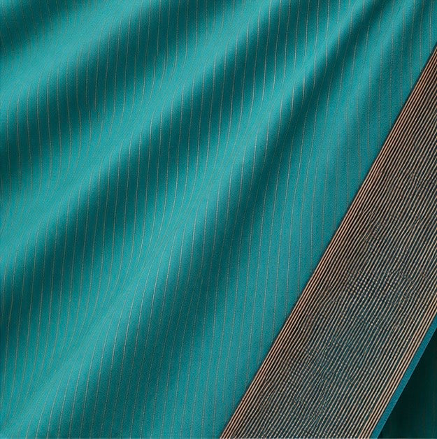 Premium Plain Soft Silk Saree with Elegant Gold Line Pallu & Self Zari Border | Peacock Blue
