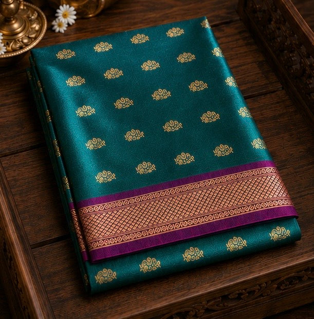 Peacock Green Paithani Silk Saree with Woven Peacock Motifs