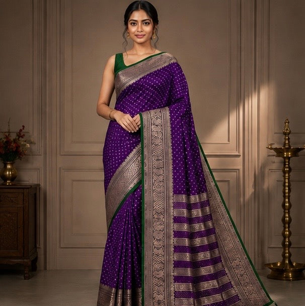 Dark Purple Silk Woven Saree