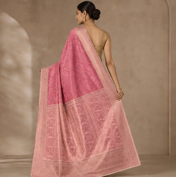 Royal Rani Pink Silk Saree with Intricate Zari Pallu & Traditional Woven Border
