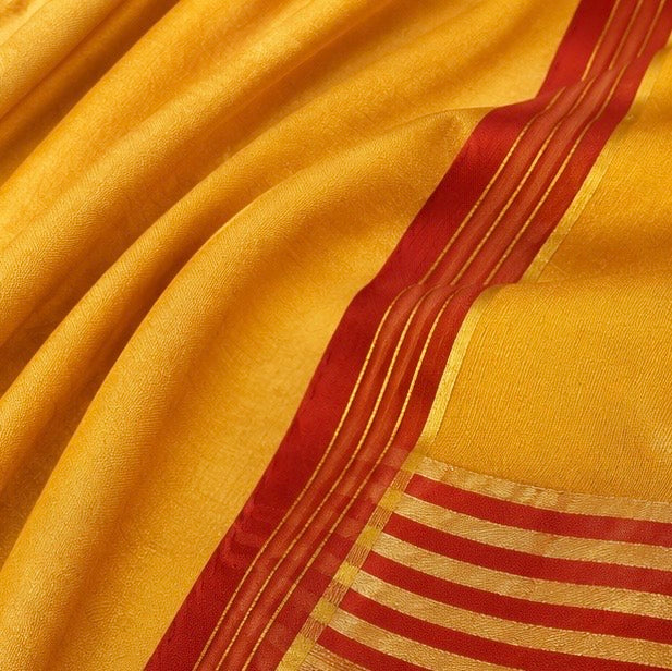 Yellow Cotton Saree with Red Border