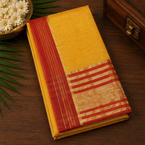 Yellow Cotton Saree with Red Border
