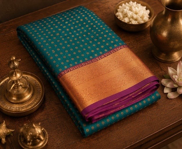 Premium Peacock Blue Banarasi Silk Saree with Gold Zari Border