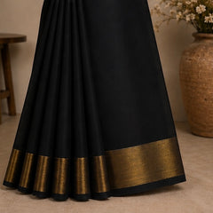 Elegant Black Soft Silk Saree with Golden Zari Border