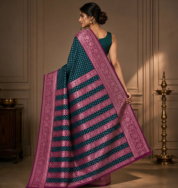 Teal Green Silk Woven Saree