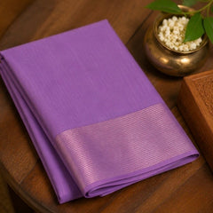 Premium Plain Soft Silk Saree with Elegant Gold Line Pallu & Self Zari Border | Lavender
