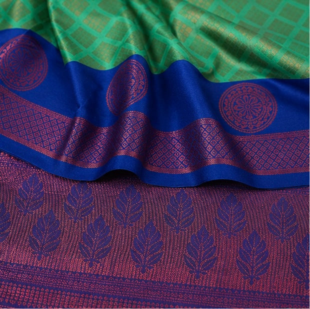 Turquoise Green Woven Silk Saree with Royal Blue Brocade Border