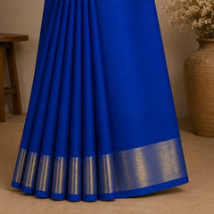 Elegant Blue Soft Silk Saree with Golden Zari Border
