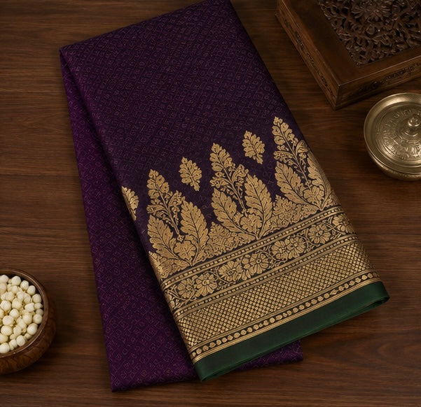Royal Plum Purple Silk Woven Saree with Gold Zari Border