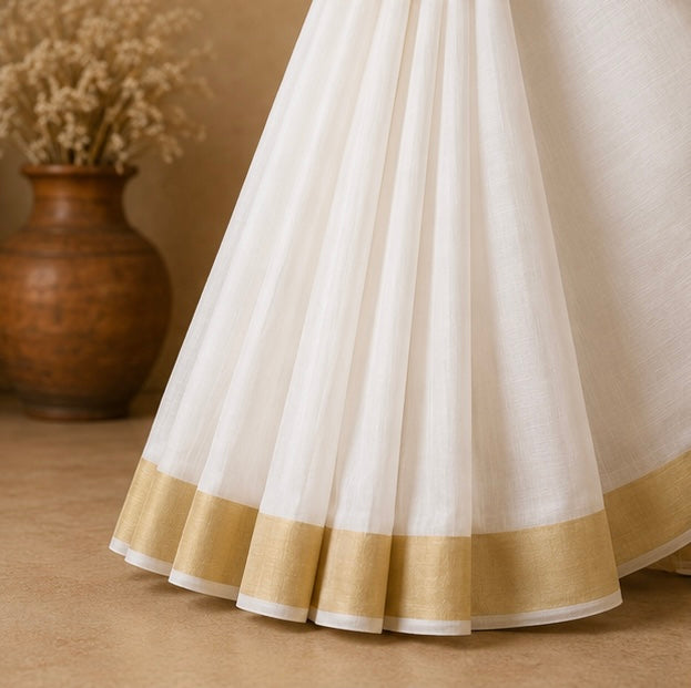 Kerala Silk Saree with Plain Gold Zari Border