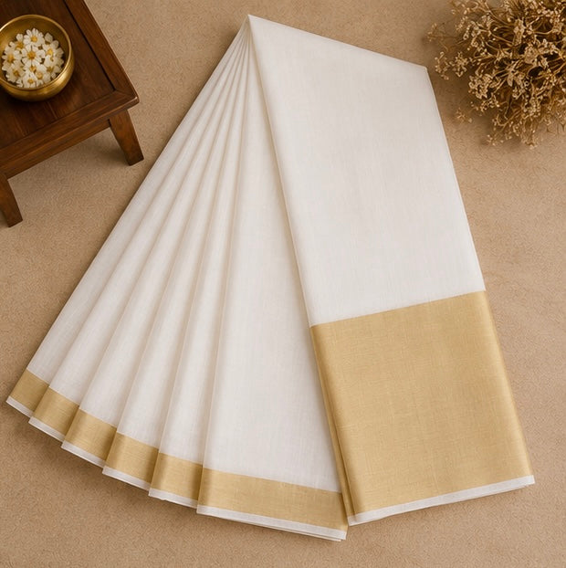 Kerala Silk Saree with Plain Gold Zari Border