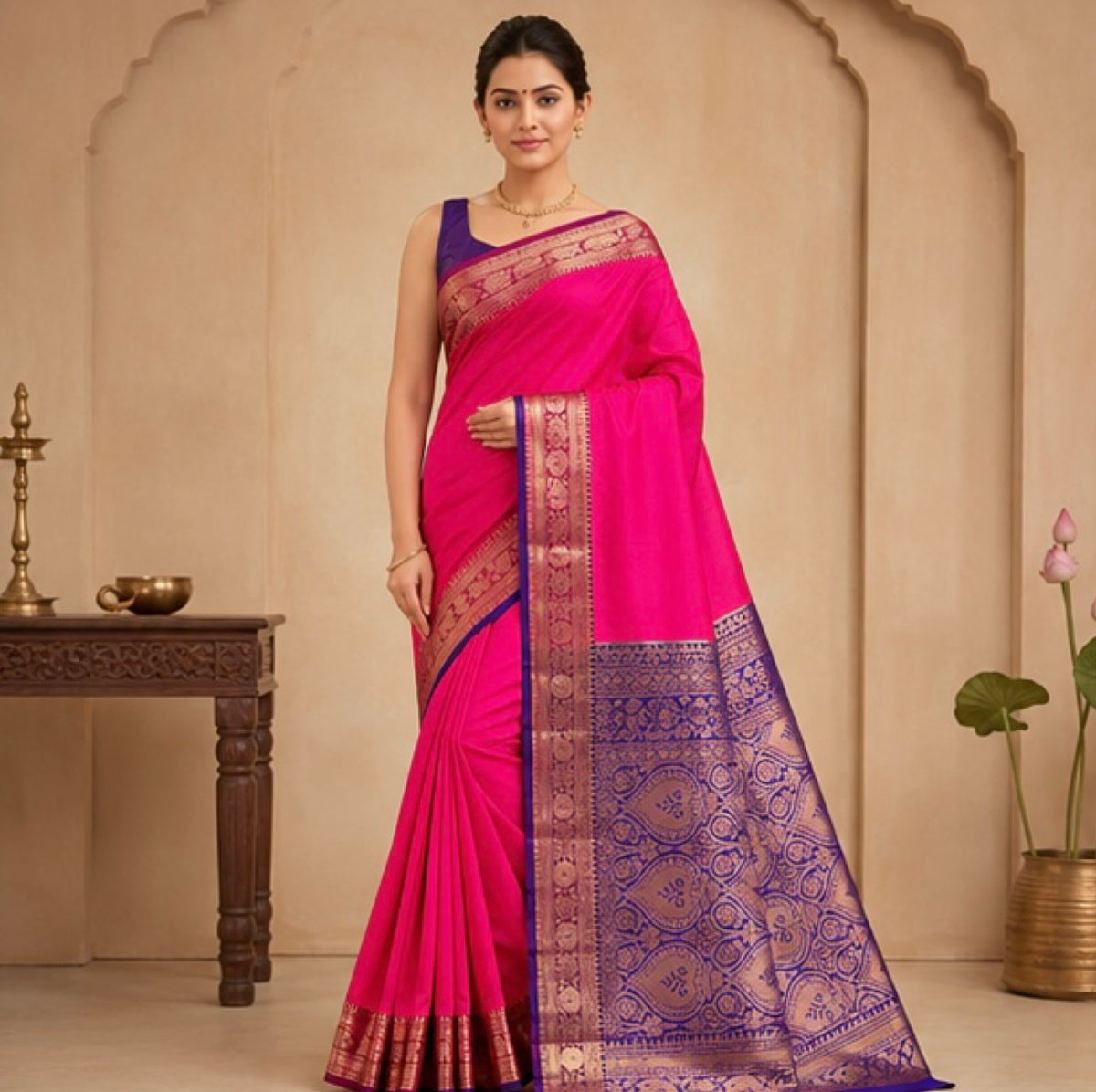 Rani Pink Heritage Silk Saree with Regal Zari Woven Pallu