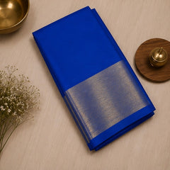 Elegant Blue Soft Silk Saree with Golden Zari Border
