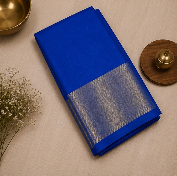 Elegant Blue Soft Silk Saree with Golden Zari Border