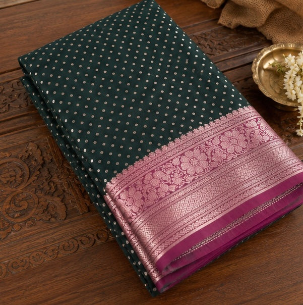 Bottle Green Silk Woven Saree
