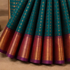 Premium Peacock Blue Banarasi Silk Saree with Gold Zari Border