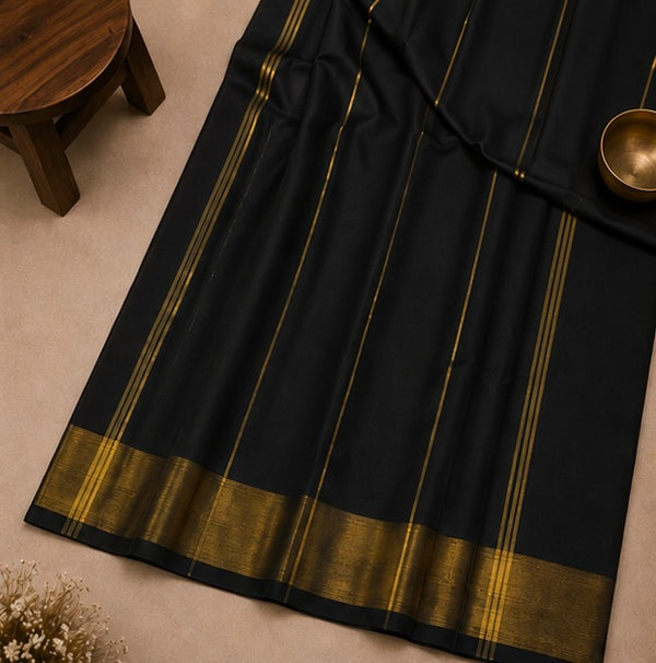 Elegant Black Soft Silk Saree with Golden Zari Border