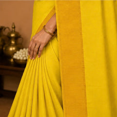 Premium Plain Soft Silk Saree with Elegant Gold Line Pallu & Self Zari Border | Yellow