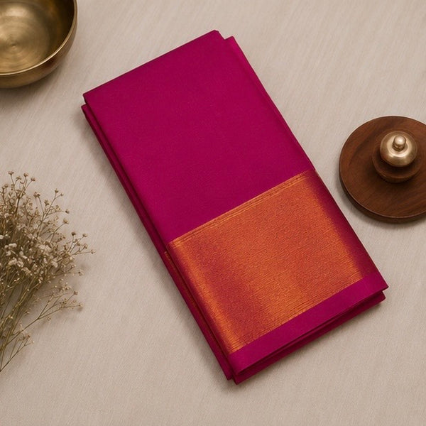 Elegant Pink Soft Silk Saree with Golden Zari Border