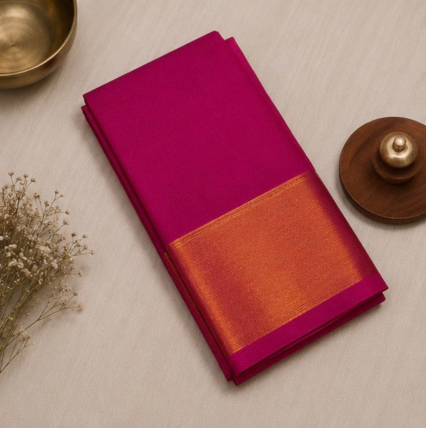 Elegant Pink Soft Silk Saree with Golden Zari Border