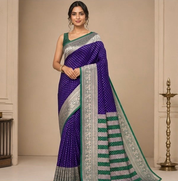 Deep Magenta Purple Antique Zari Saree