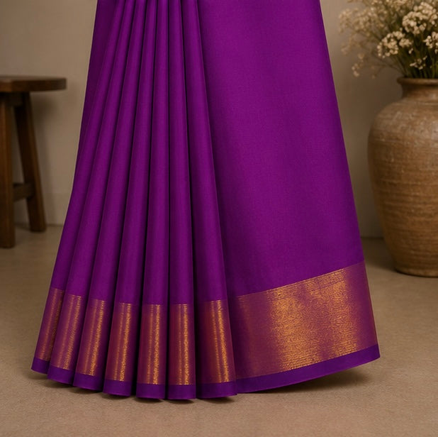 Elegant Purple Soft Silk Saree with Golden Zari Border