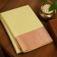 Premium Plain Soft Silk Saree with Elegant Gold Line Pallu & Self Zari Border | Yellow