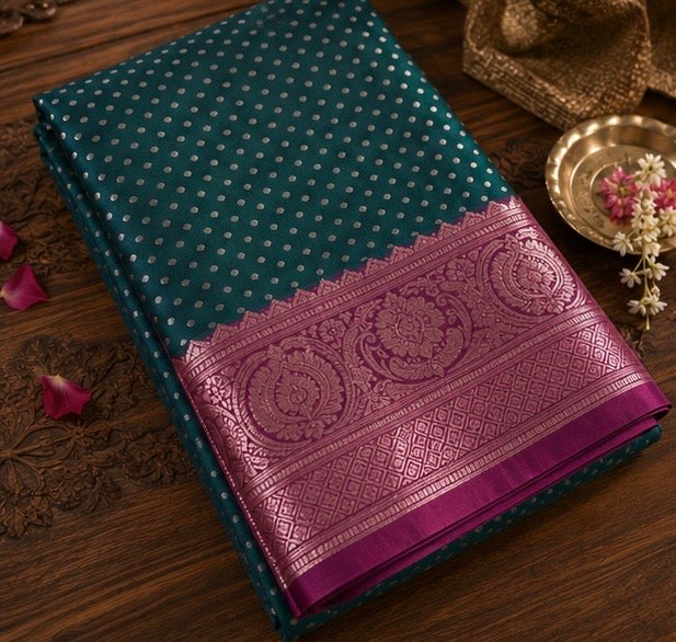 Teal Green Silk Woven Saree