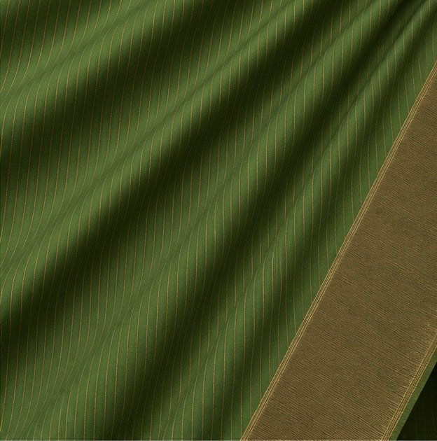 Premium Plain Soft Silk Saree with Elegant Gold Line Pallu & Self Zari Border | Olive Green