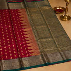 Royal Pink Wedding Silk Saree with Grand Antique Zari Pallu & Peacock Border