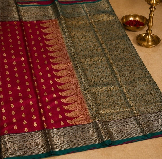 Royal Pink Wedding Silk Saree with Grand Antique Zari Pallu & Peacock Border