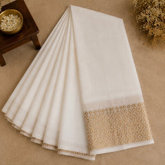 Kerala Cotton Saree with Broad Gold Zari Border