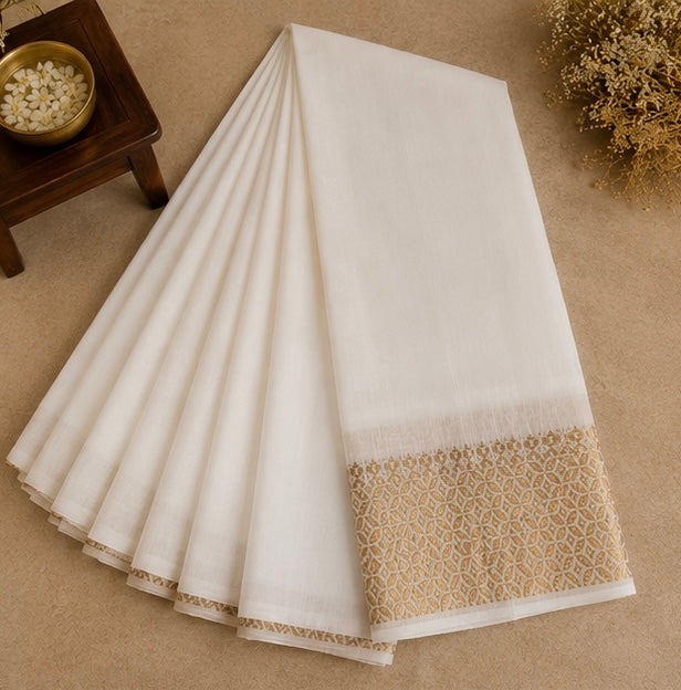 Kerala Linen Saree with Broad Copper Zari Border