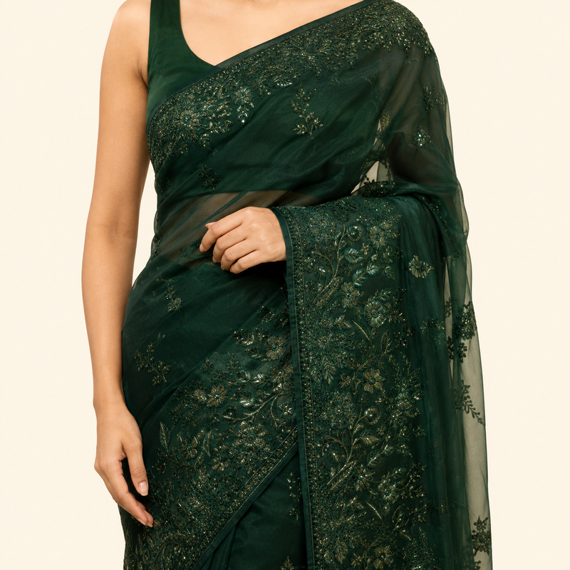 SKY BLUE DOFT TUSSAR PICHWAI PRINT SAREE
