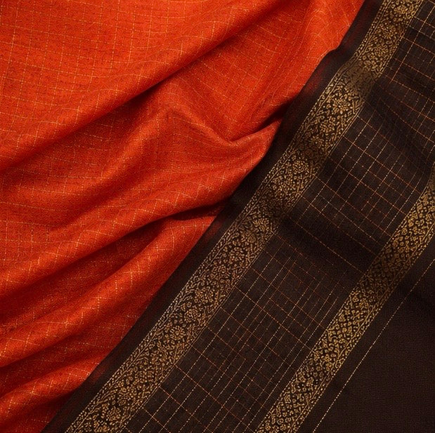 Orange Traditional Saree with Peacock Design Pallu