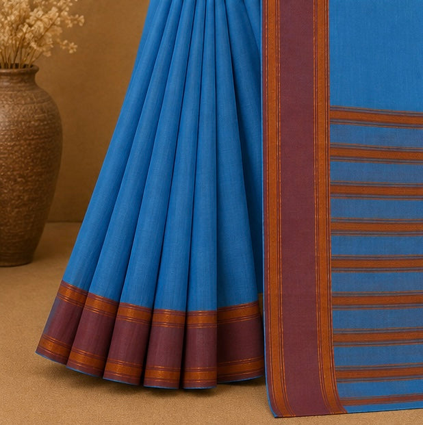 Soft Silk Saree with Traditional Zari Border | Sky Blue