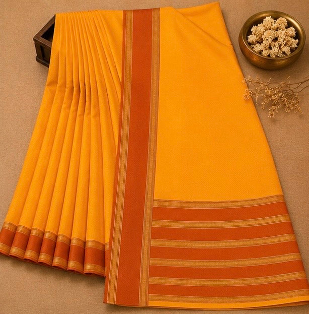 Soft Silk Saree with Traditional Zari Border | Mustard Yellow